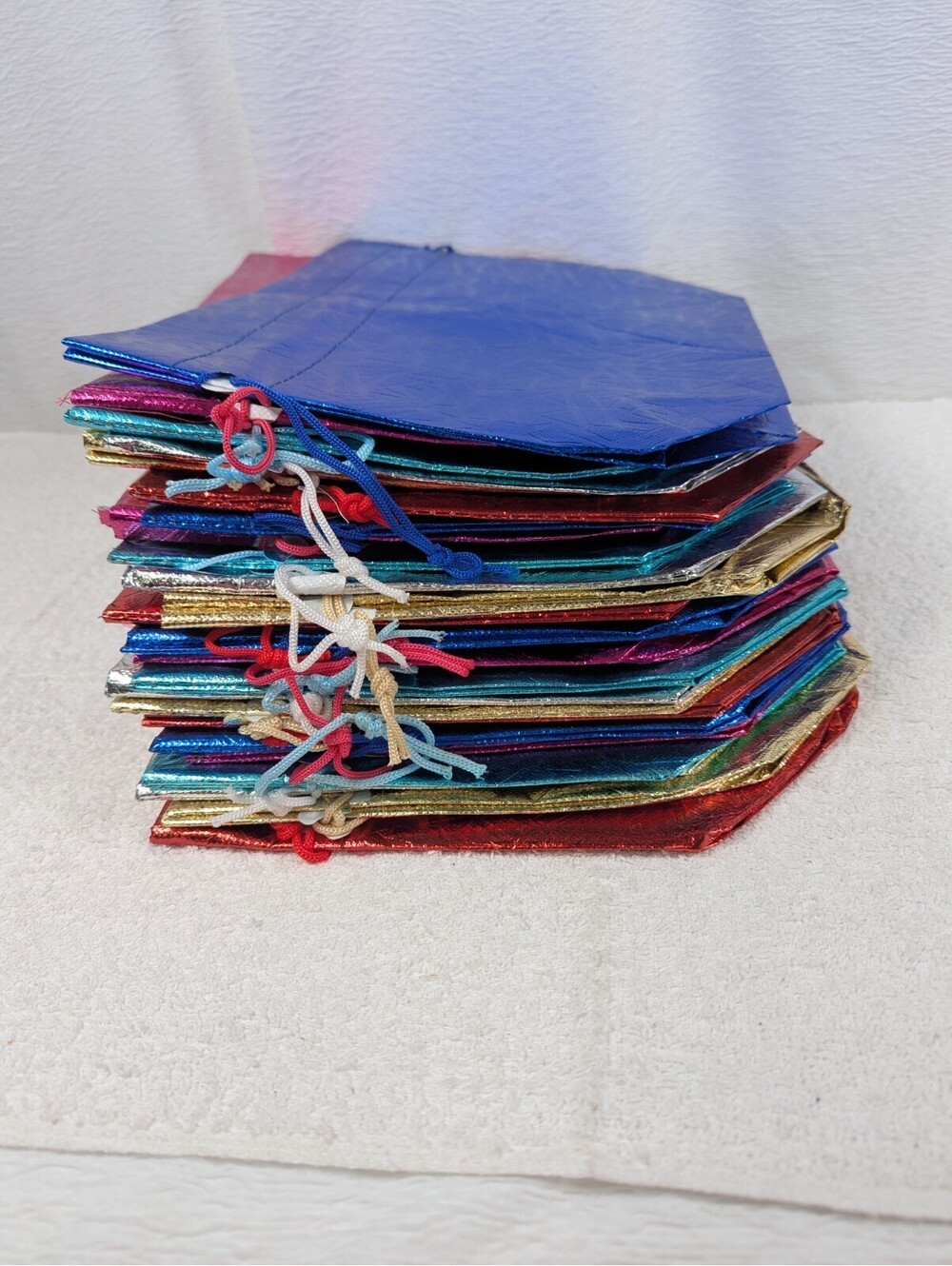 Canvas Type Draw Strip Gift Bags With Handles - 13 in x 10 in x 5 in - 24 Bags